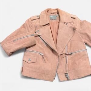ASOS pink suede leather moto jacket